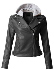 Women's Hooded Genuine Leather Jacket WJ053