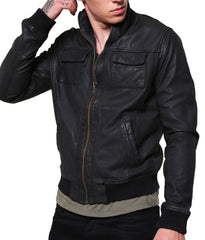 Men's Stylish Black Genuine Leather Bomber Jacket MZ06