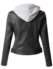 Women's Hooded Genuine Leather Jacket WJ053