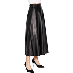 Women’s Lambskin Leather A-Line Midi Skirt WS39