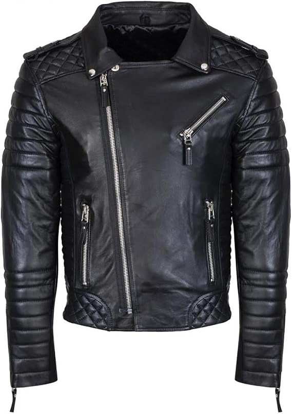 Men's Slim Fit Quilted Leather Motorcycle Jacket MJ050