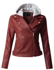 Women's Hooded Genuine Leather Jacket WJ053