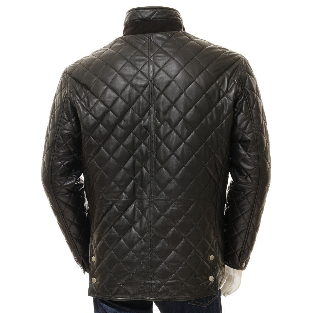 Men's Quilted Genuine Leather Zipper Closure Blazer TB024