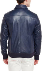 Men's Navy Blue Genuine Leather Bomber Jacket MZ04