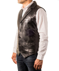 Men’s Slim Fit Leather Vest Coat with Notched Lapel MV16