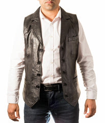 Men’s Slim Fit Leather Vest Coat with Notched Lapel MV16