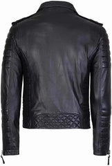 Men's Slim Fit Quilted Leather Motorcycle Jacket MJ050