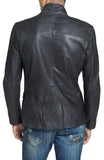 Men's Metallic Zipper Closure Black Leather Blazer TB020 - Travel Hide