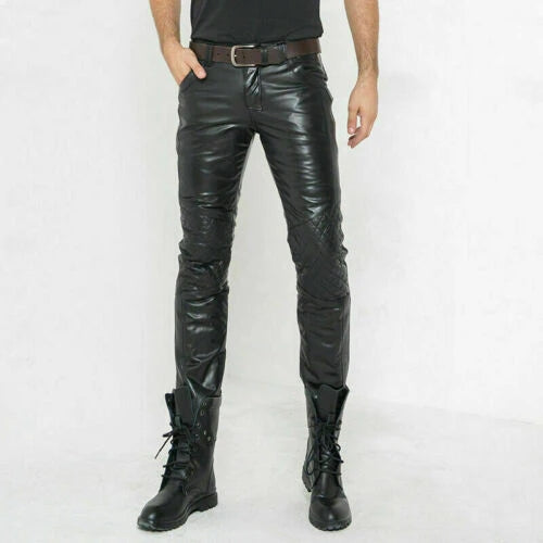 Men’s Slim Fit Lambskin Leather Pants with Quilted Knees MP38