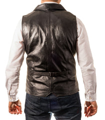 Men’s Slim Fit Leather Vest Coat with Notched Lapel MV16