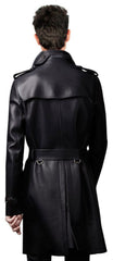 Men's Genuine Leather Knee Length Trench Coat MC02