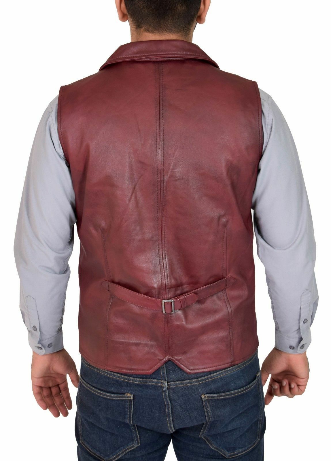 Men's Slim Fit Burgundy Leather Vest MV10