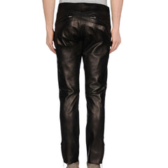 Men's Black Leather Slim Fit Pants with Zipper Pockets MP15