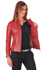 Women’s Red Genuine Leather Motorcycle Jacket WJ027