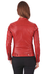 Women’s Red Genuine Leather Motorcycle Jacket WJ027