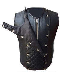 Men's Quilted Leather Vest with Laced Back MV21