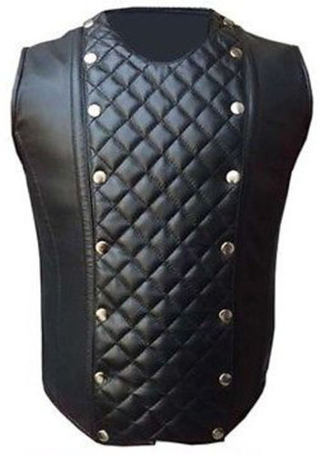 Men's Quilted Leather Vest with Laced Back MV21