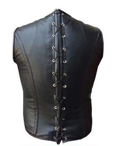 Men's Quilted Leather Vest with Laced Back MV21