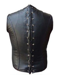 Men's Quilted Leather Vest with Laced Back MV21