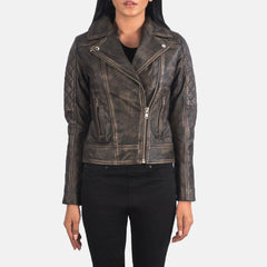 Women's Vintage Black Distressed Leather Motorcycle Jacket WD10