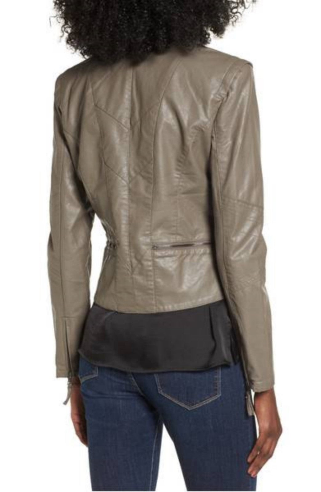 Women's Asymmetrical Collar Gray Leather Jacket WJ054