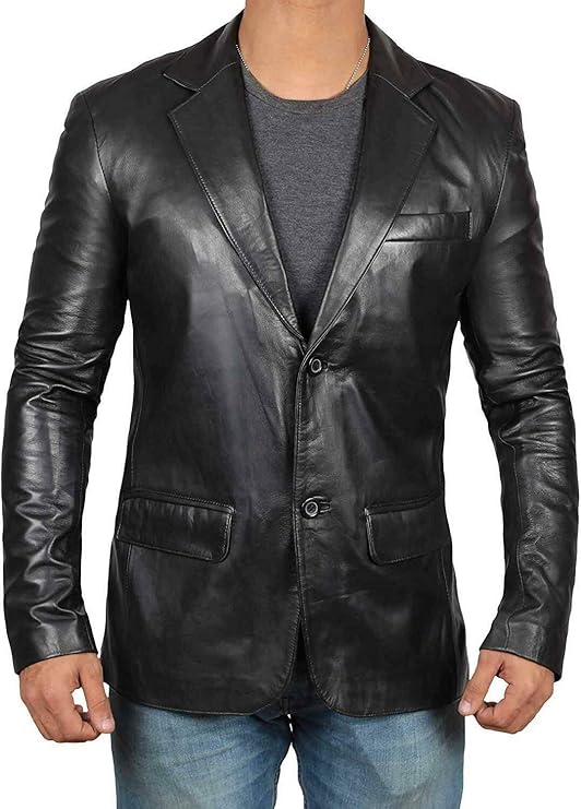 Men's Classic Genuine Leather Two Button Blazer TB031