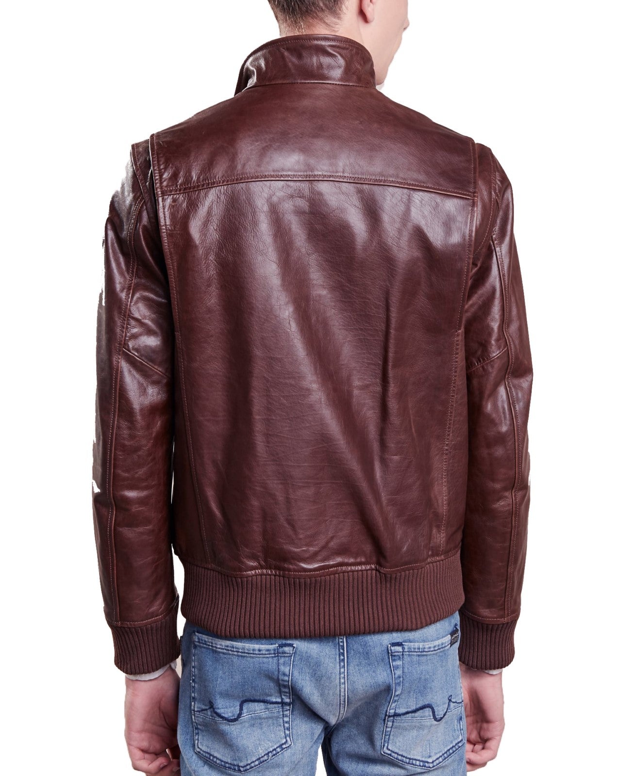 Men's Brown Genuine Leather Bomber Jacket MZ08