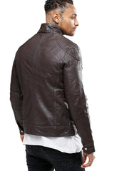 Men's Buckled Collar Leather Jacket MJ049