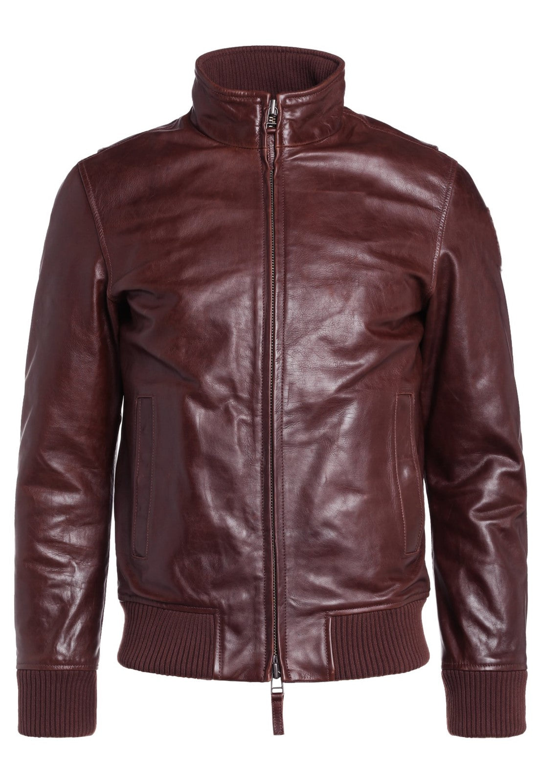 Men's Brown Genuine Leather Bomber Jacket MZ08