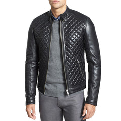 Men's Quilted Leather Motorcycle Jacket MJ030