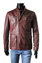 Men’s Brown Zipper Closure Leather Blazer TB027