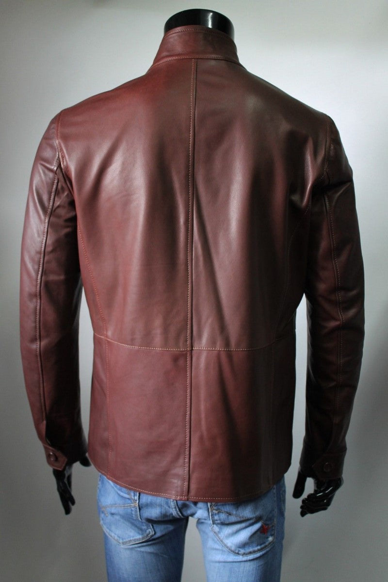 Men’s Brown Zipper Closure Leather Blazer TB027