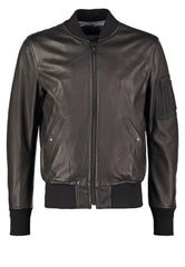 Men's Gray Leather Classic Bomber Jacket MZ07