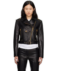 Women’s Lambskin Leather Cropped Motorcycle Jacket WJ075