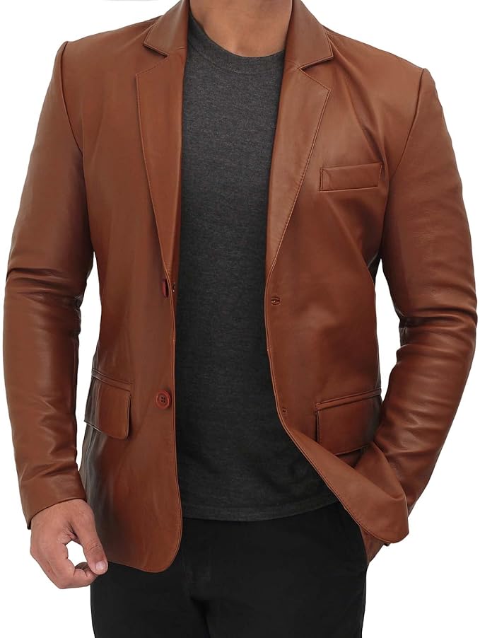 Men's Classic Genuine Leather Two Button Blazer TB031