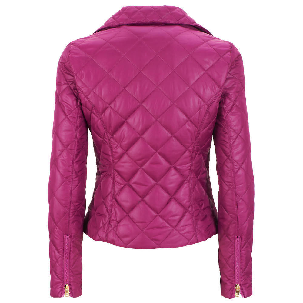 Women's Hot Pink Quilted Leather Jacket WJ036