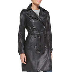 Women's Double Breasted Leather Trench Coat TC13