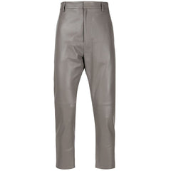 Men's Cropped Gray Slim Fit Leather Pants MP12