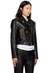 Women’s Lambskin Leather Cropped Motorcycle Jacket WJ075