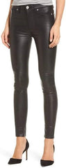 Women's Black Slim Skinny Fit Leather Pants WP25