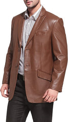 Men’s Classic Two Button Lambskin Brown Leather Blazer TB034