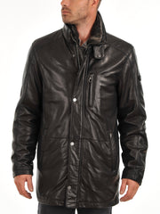 Men's Leather Long Coat with Dual Closure MC20