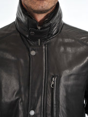 Men's Leather Long Coat with Dual Closure MC20