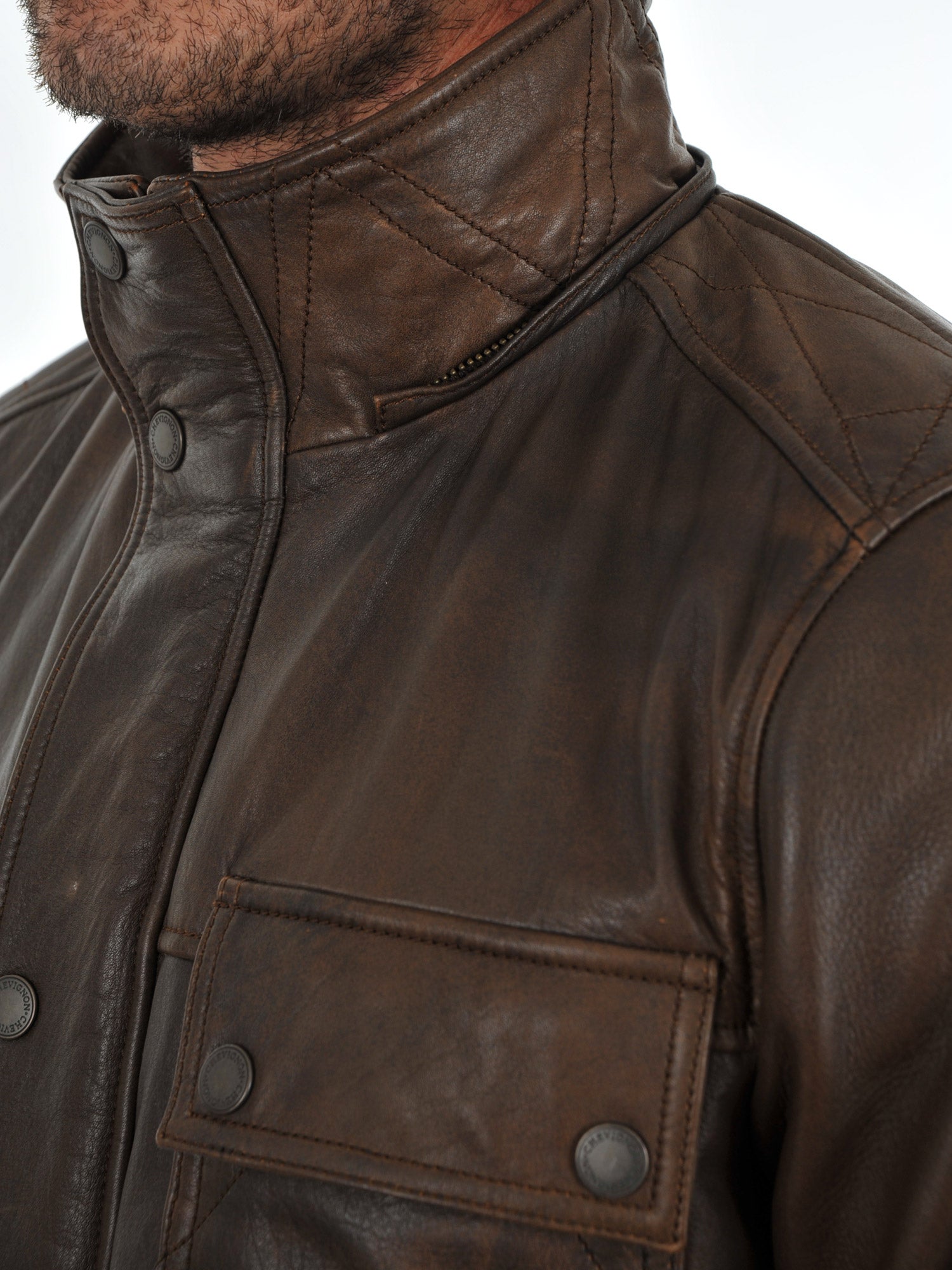 Men's Vintage Brown Leather Long Coat with Detachable Hood MC19