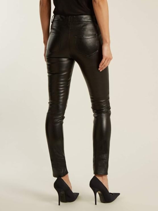 Women's Black Slim Skinny Fit Leather Pants WP26