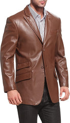 Men’s Classic Two Button Lambskin Brown Leather Blazer TB034