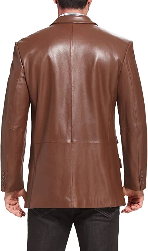 Men’s Classic Two Button Lambskin Brown Leather Blazer TB034