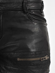 Women's Leather Shorts with Button and Zipper Details WH02