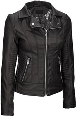 Women’s Leather Biker Jacket with Detachable Hood WJ067