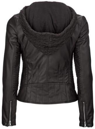 Women’s Leather Biker Jacket with Detachable Hood WJ067